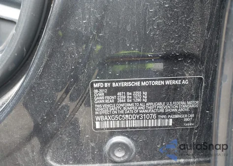 2013 BMW 528I из США, поврежденный, VIN WBAXG5C58DDY31076